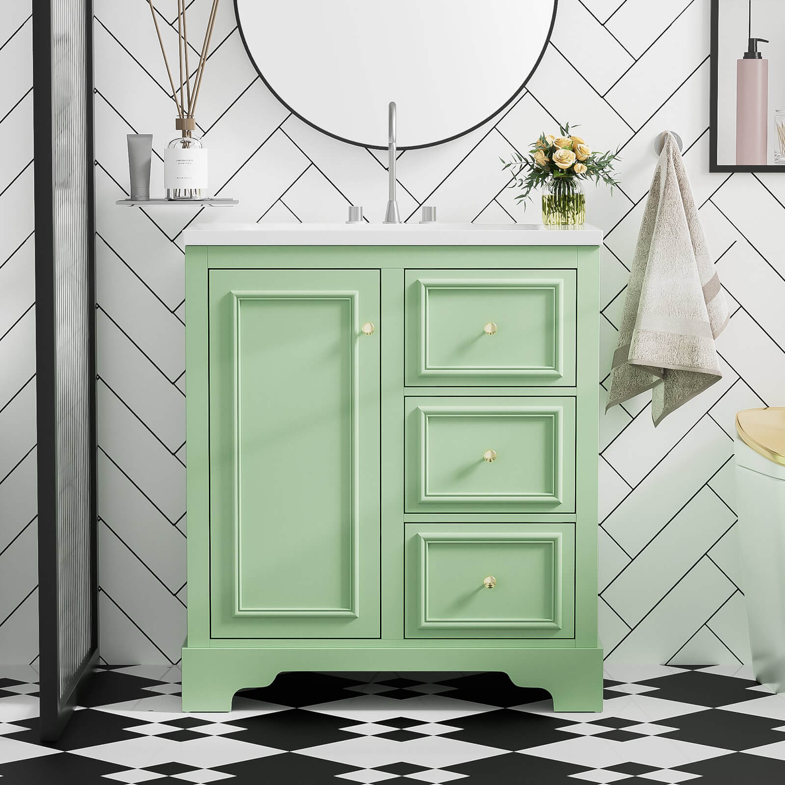 30 inch Floor Mount Single Sink Bathroom Vanity in Green