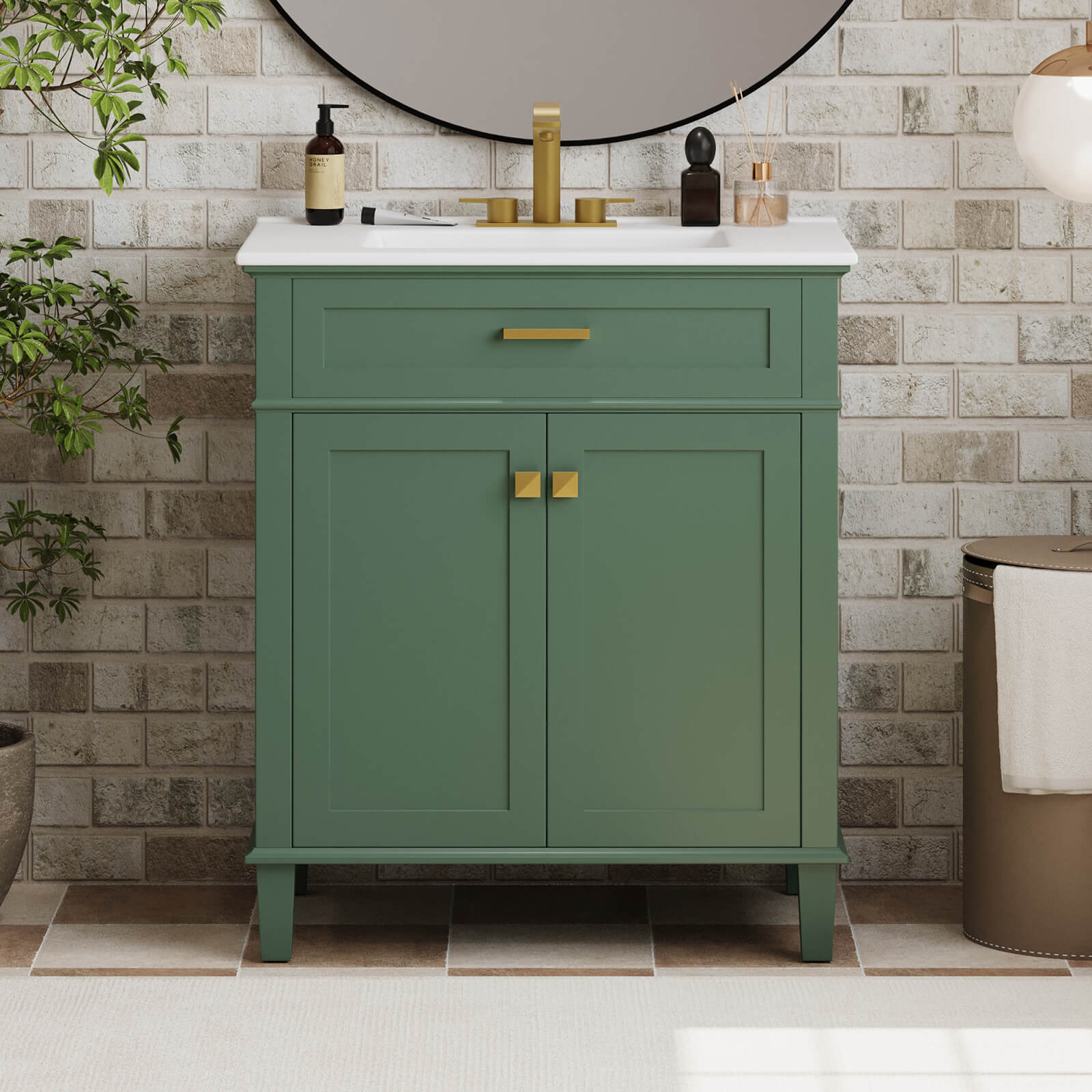 30 inch Green Bathroom Vanity with Undermount Ceramic Sink