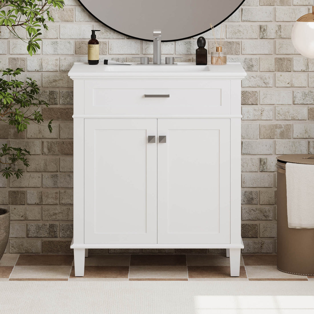 30 inch White Bathroom Vanity with Undermount Ceramic Sink