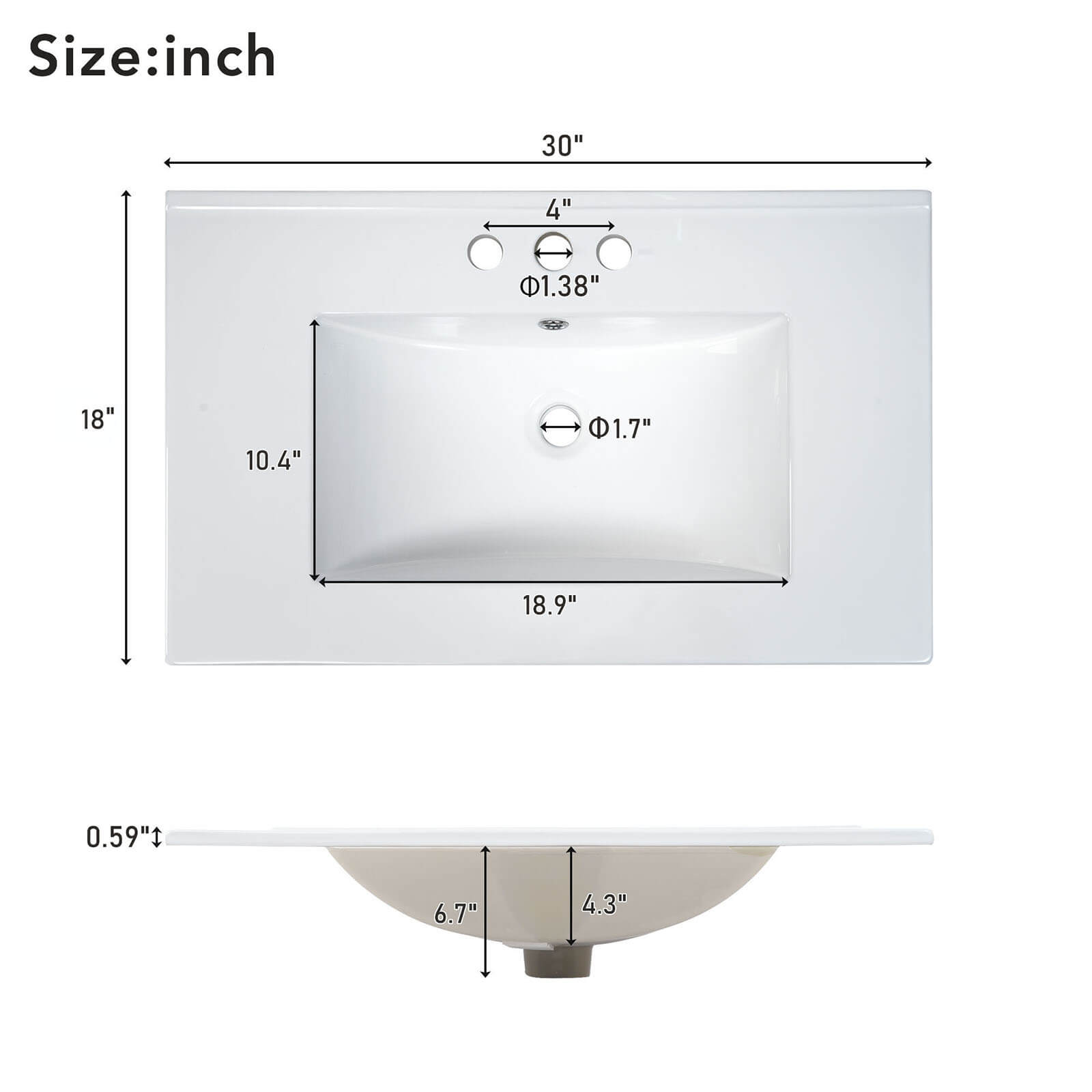 30 inch black bathroom vanity with undermount ceramic sink top sink dimensions specification diagram