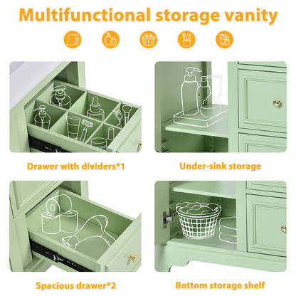 30 inch floor mounted single sink green bathroom vanity storage diagram