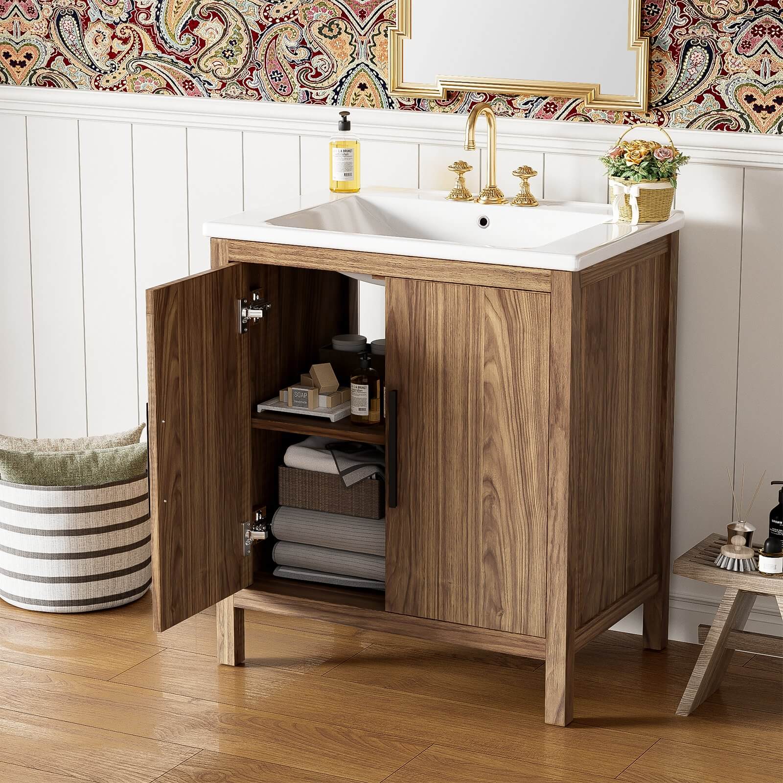 30&quot; Floor Standing Wood Finish Bathroom Vanity