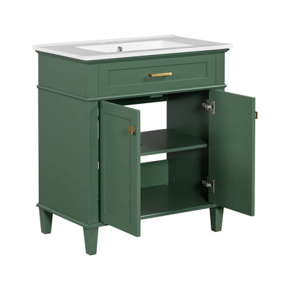 30 inch green vanity with stylish undermount sink for small bathrooms