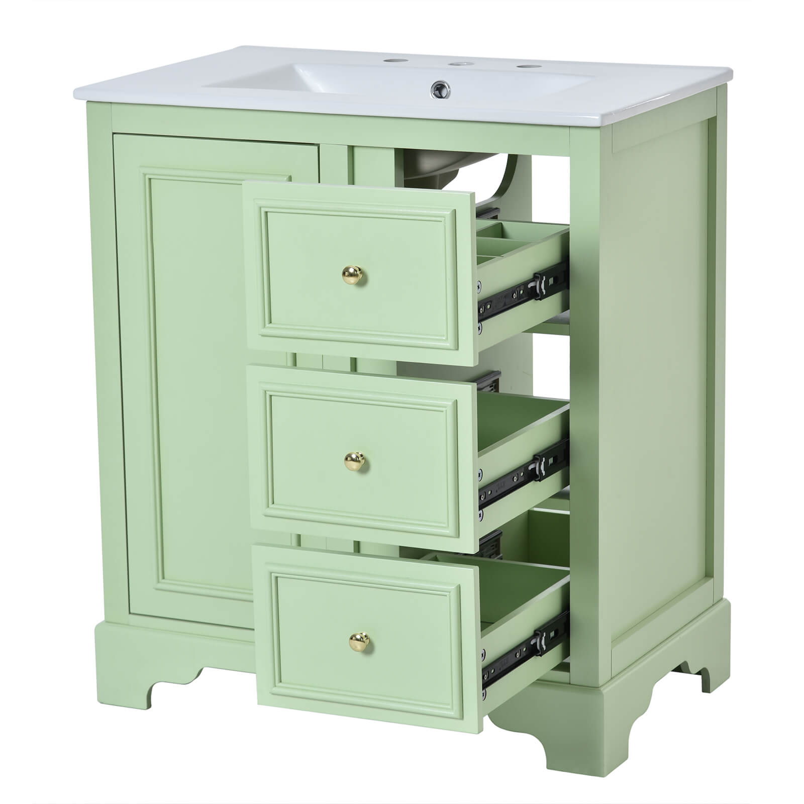 30 inch modern bathroom vanity in green with adjustable interior shelf