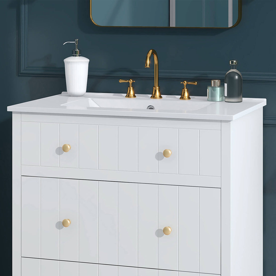 30 x 18 Ceramic Vanity Top with 3 Holes_ Fully Installed with Bathroom Cabinet