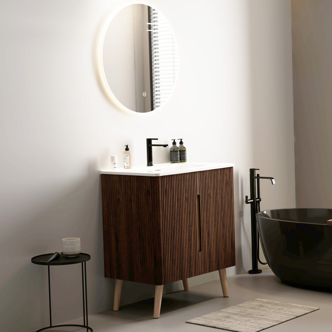 30&quot; Black Walnut Floor-Standing Vanity with R36 Arc Basin Soft Close Doors