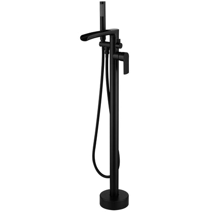 30 Inch Sleek Cylinder Matte Black Freestanding Tub Filler Faucet Complete with Hand Shower