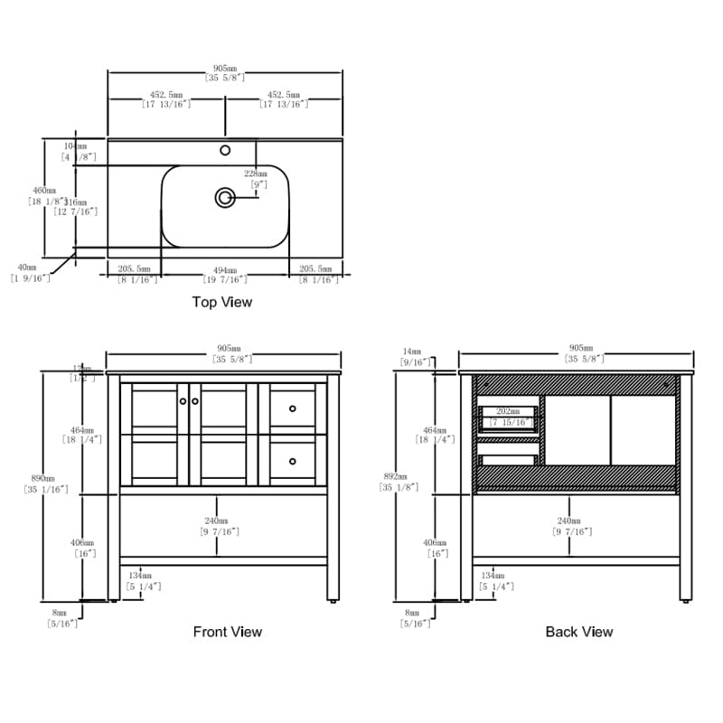 36-Inch Modern Freestanding Bathroom Vanity Sink Set with Storage Drawers