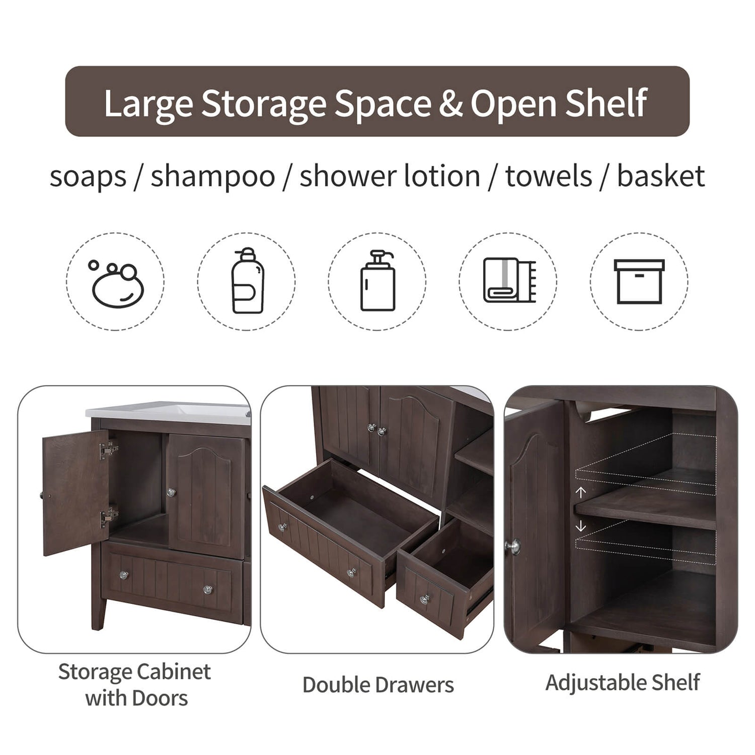 36 Inch Brown Bathroom Vanity Cabinet Only Storage Description