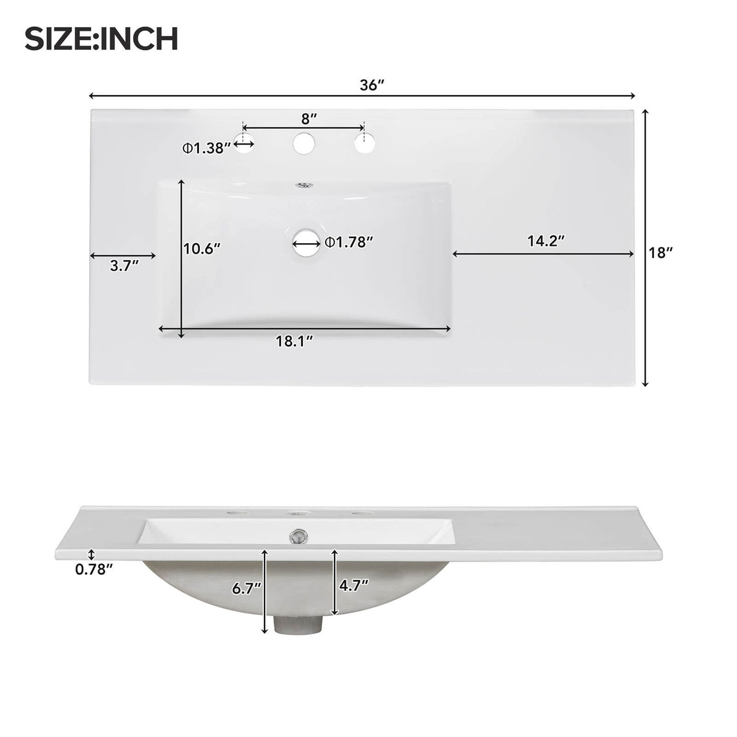 36 Inch White Bathroom Vanity Top Sink Dimensions with Drawers on Right