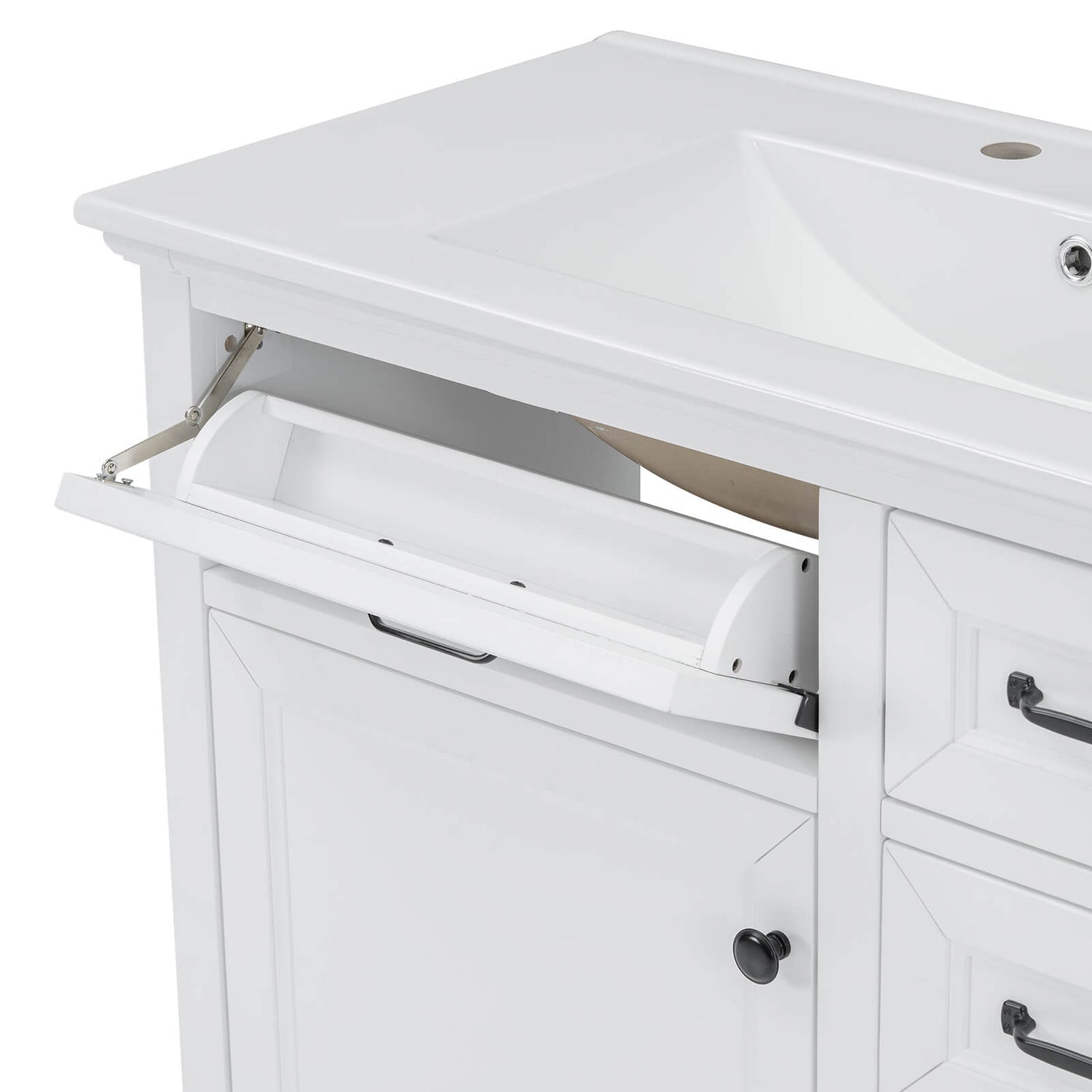 36 Inch White Vanity with Soft Close Doors and Rubberwood Frame