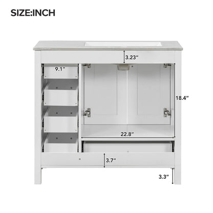 36 White Bathroom Vanity Back Dimensions with Drawers Right Side