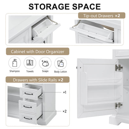 36 in White Bathroom Vanity Storage with Rubberwood Frame Description