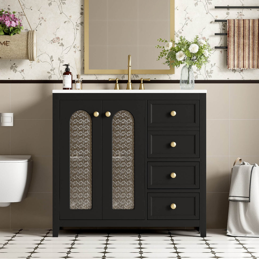 36-inch-Black-Bathroom-Vanity-with-Patterned-Glass-Doors