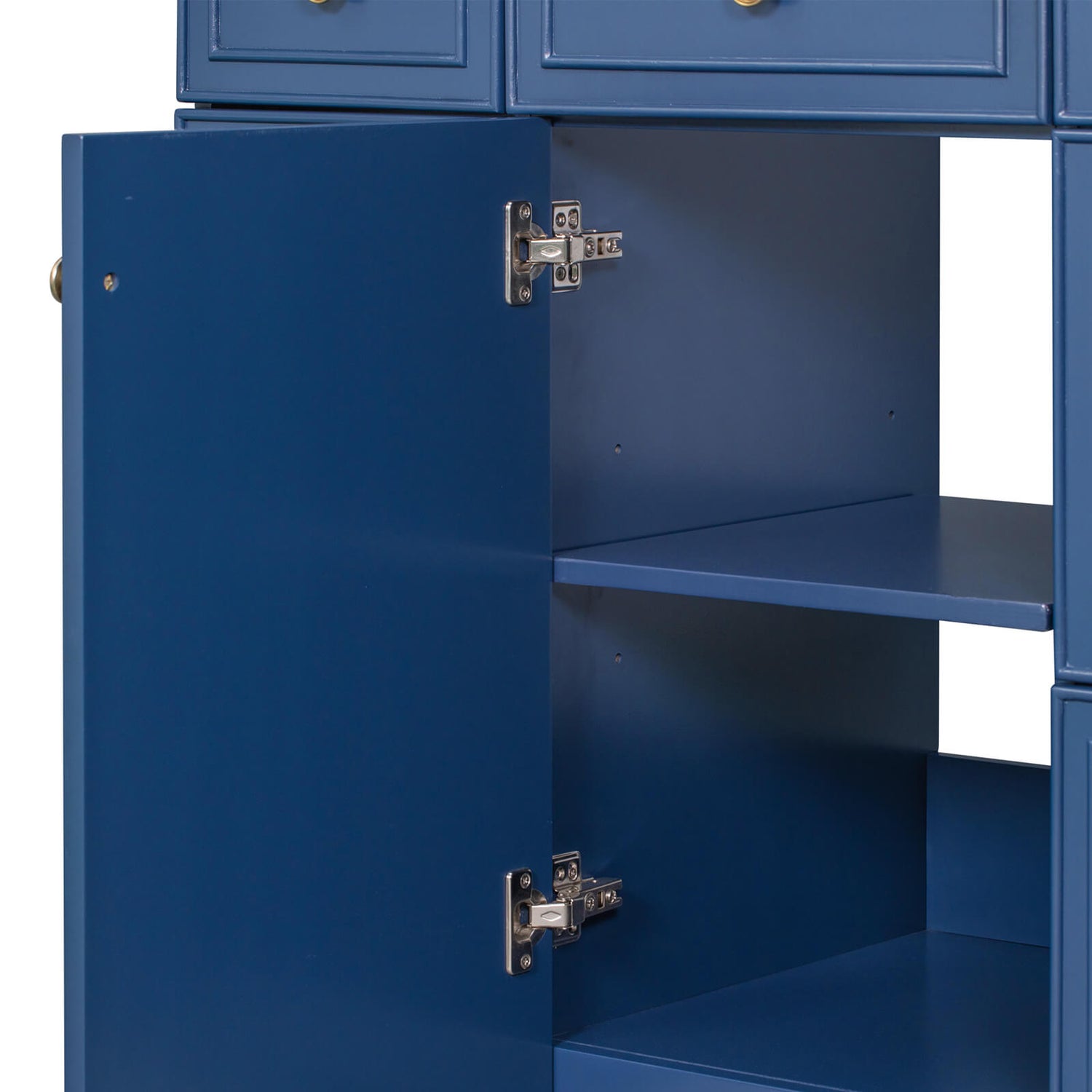 36 inch Blue Bathroom Vanity Cabinet with 4 Drawers Hinge Detail Display