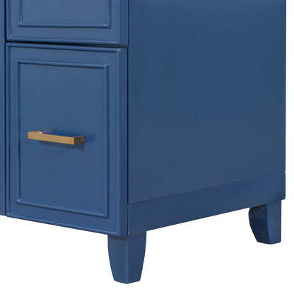 36 inch Blue Bathroom Vanity Drawer with Integrated Resin Sink Gold Handles