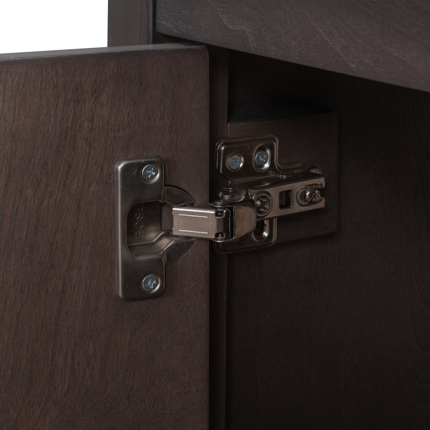 36 inch Brown Bathroom Vanity Cabinet Only Hinge Detail Display