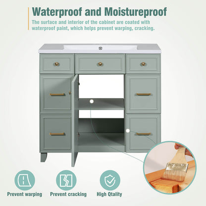 36 inch Green Bathroom Vanity with Integrated Resin Sink Waterproofing Instructions