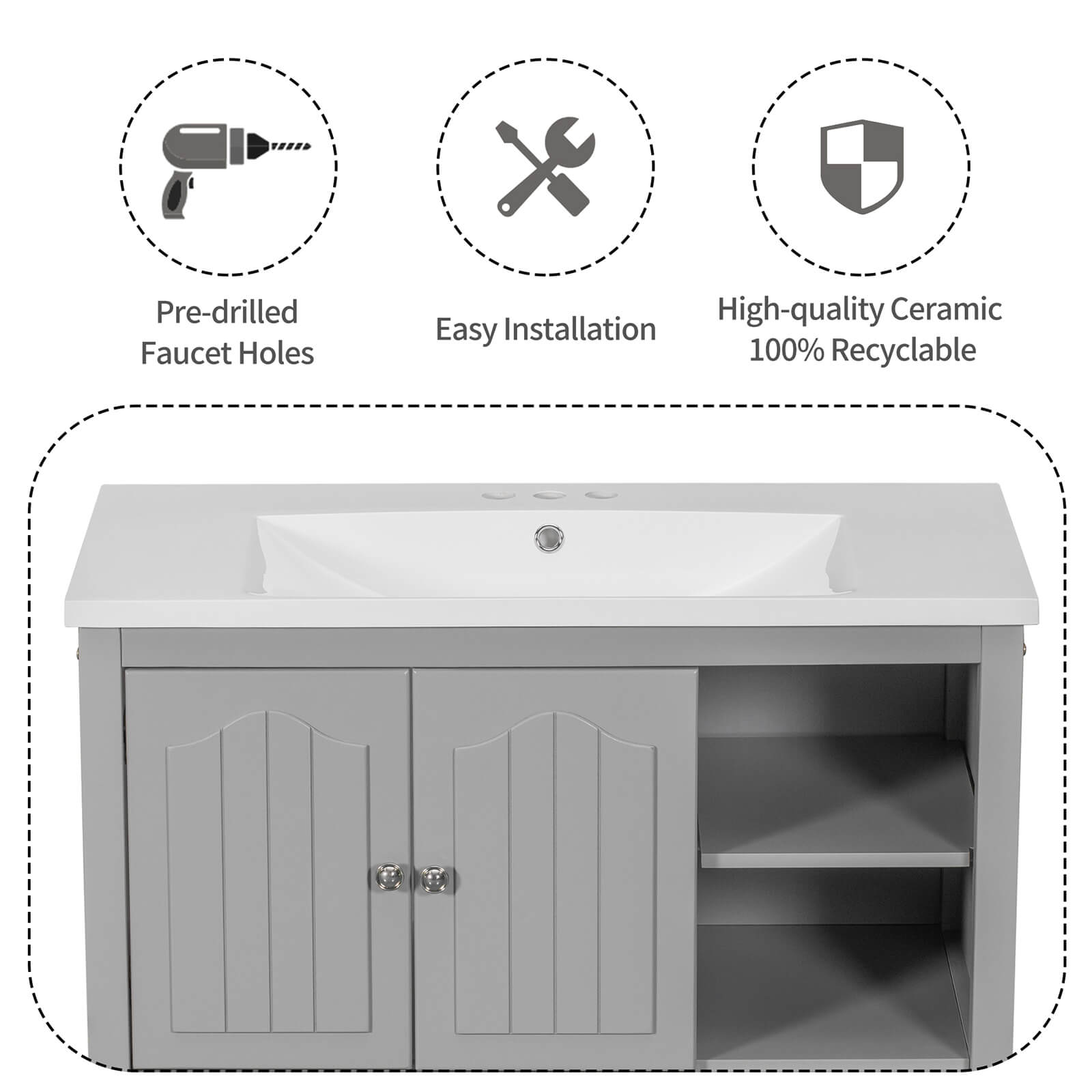 36&quot; Gray Bathroom Vanity with Ceramic Sink