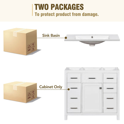 36 inch White Bathroom Vanity with 6 Drawers Packaged Package Image