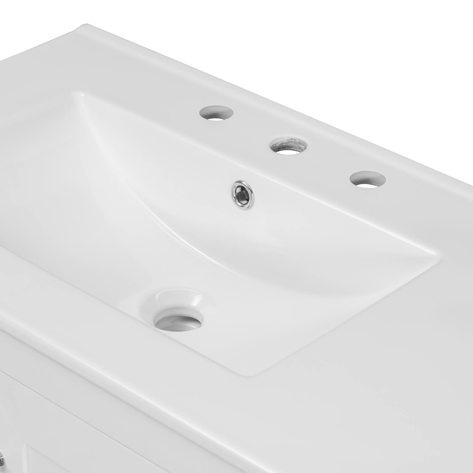 36 inch White Bathroom Vanity with Right Side Storage and Ceramic Sink