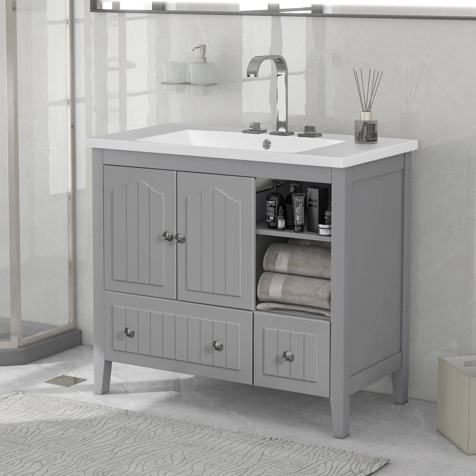 36&quot; Gray Bathroom Vanity with Ceramic Sink