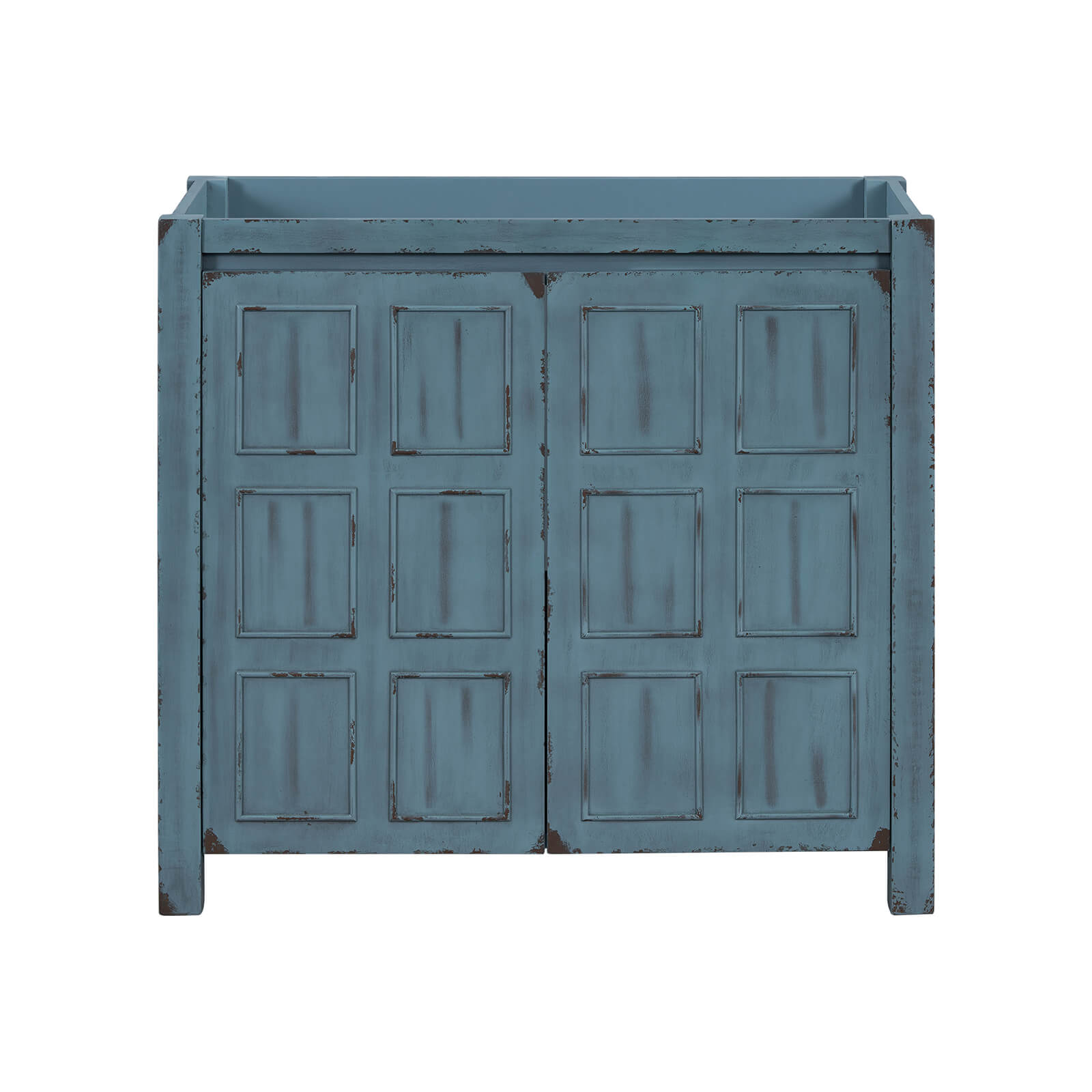 36 inch retro blue bathroom vanity cabinet with grid patterned doors