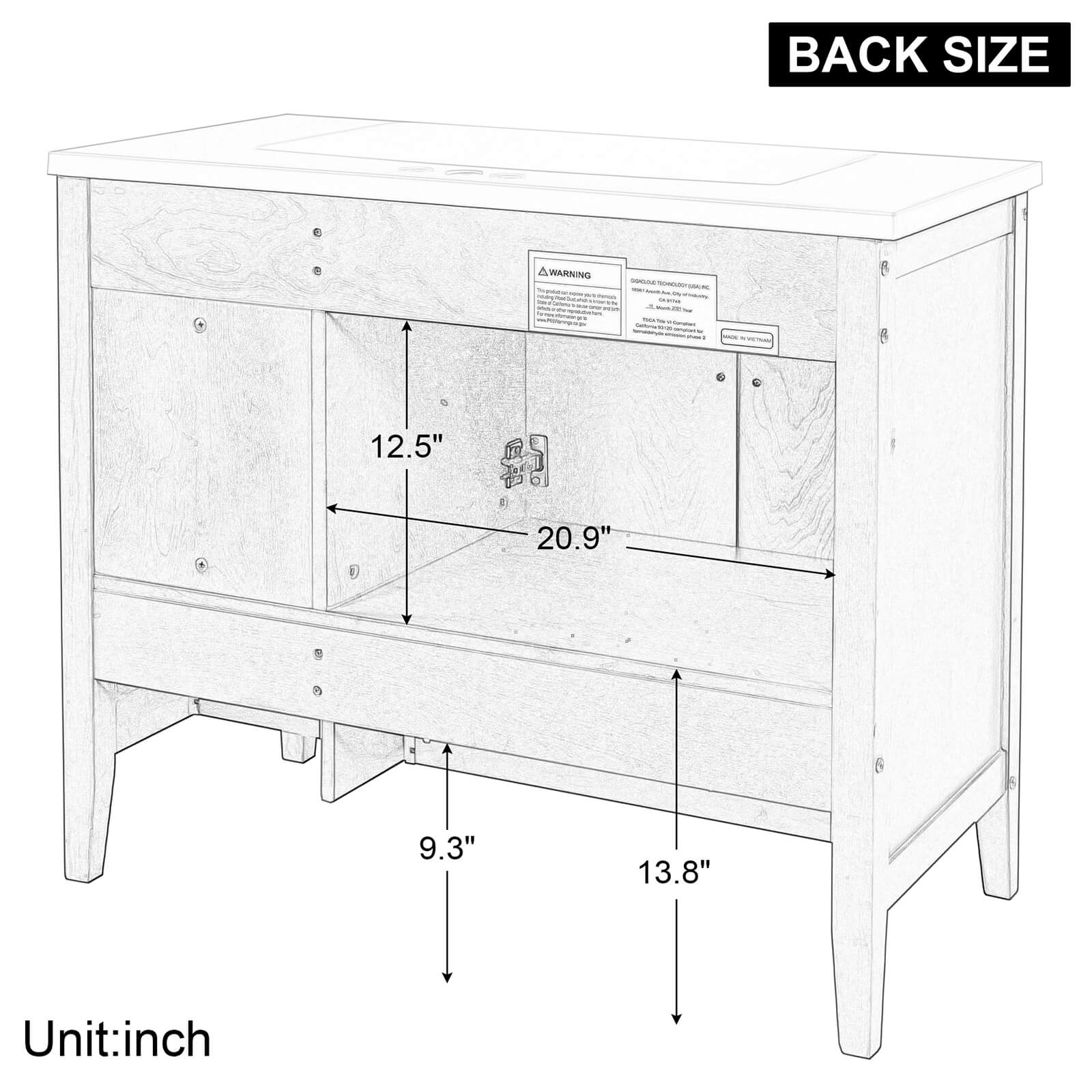 36 inch white bathroom vanity cabinet back only dimensions specs chart