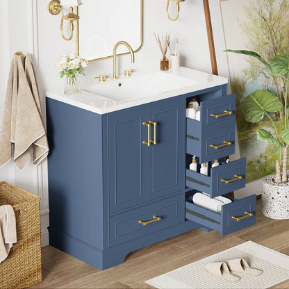 36-inch freestanding bathroom vanity in blue