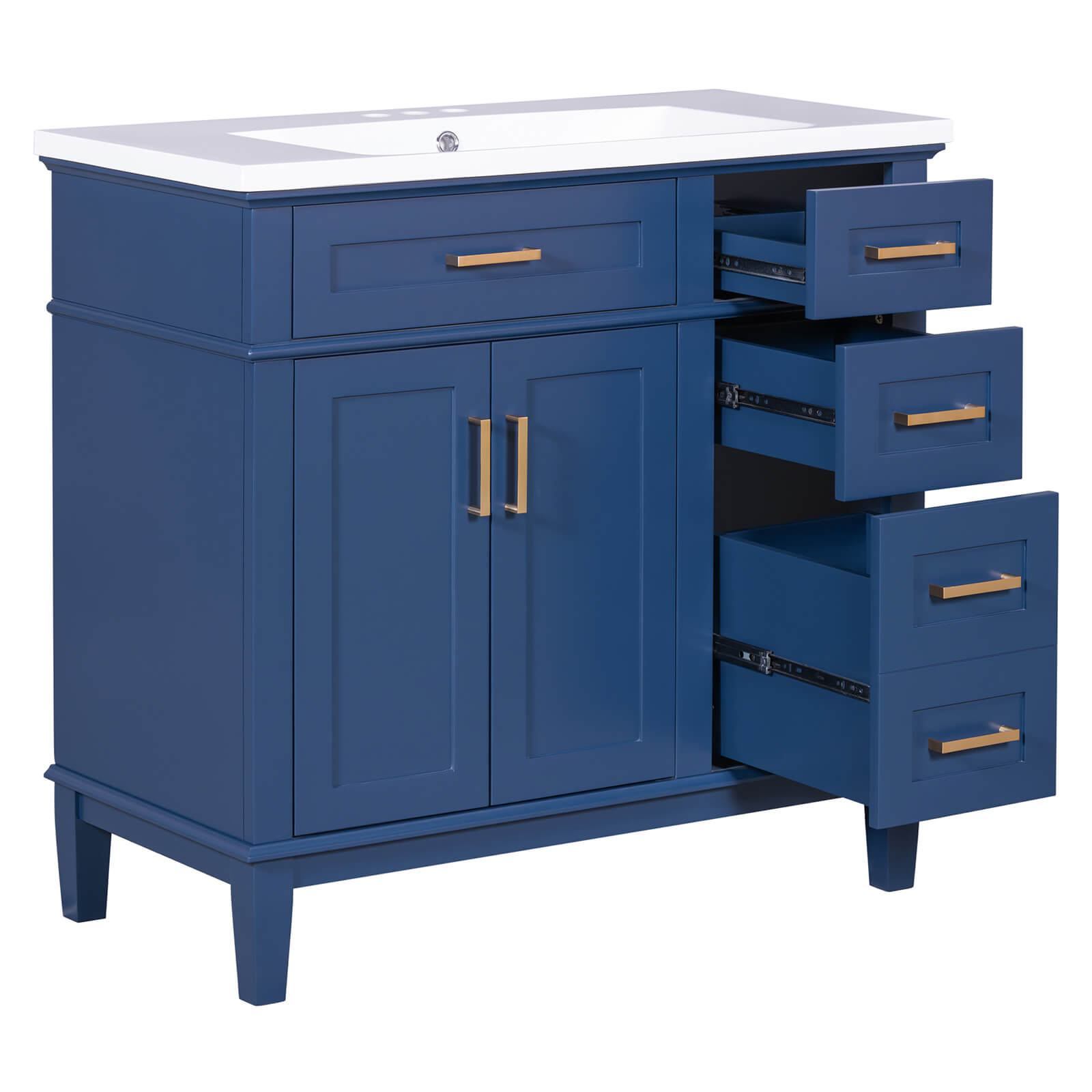 36-inch freestanding bathroom vanity in navy blue