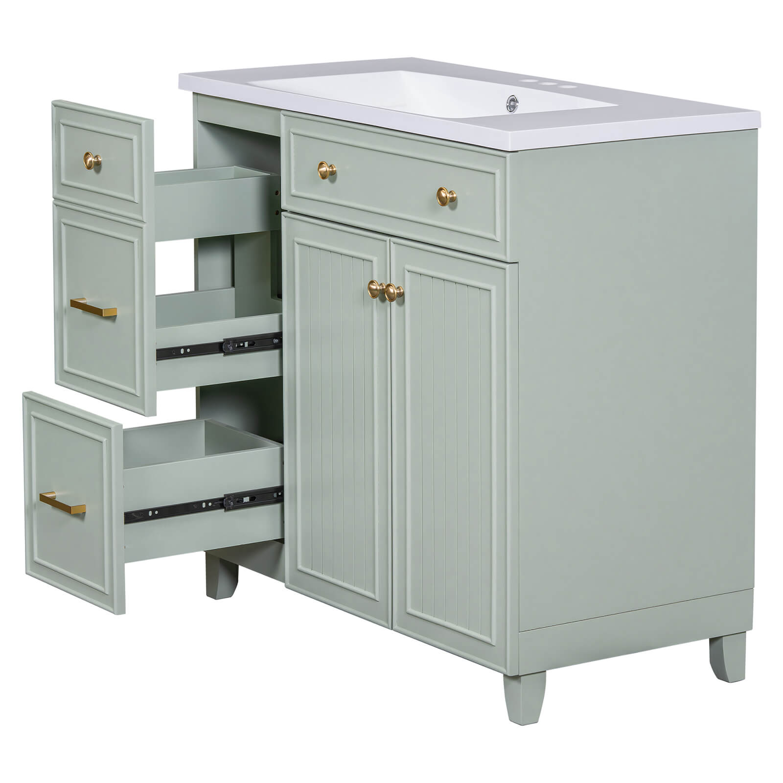 36-inch modern bathroom vanity in light grey-green