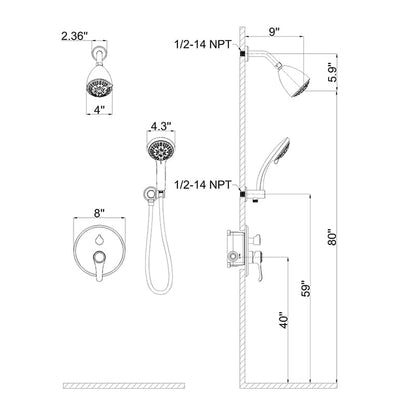 8 Spray Filtered Shower Head and Hand Shower for Small Bathroom