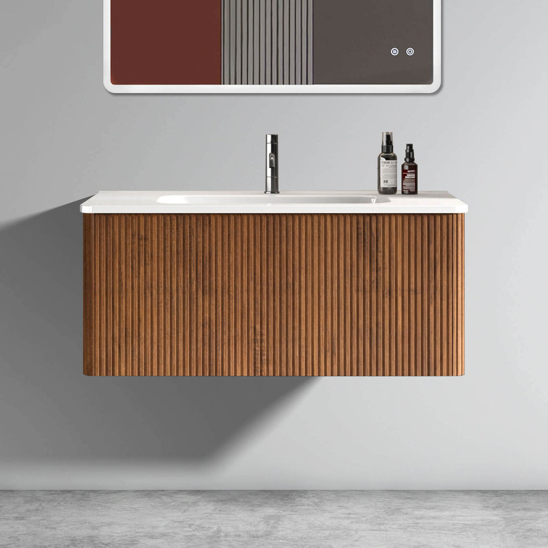 36 inch Floating Light Walnut Bathroom Vanity