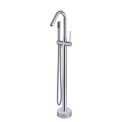 38&quot; Silver Streamline Freestanding Tub Filler Faucet, Chrome Polishing &amp; Hand Shower