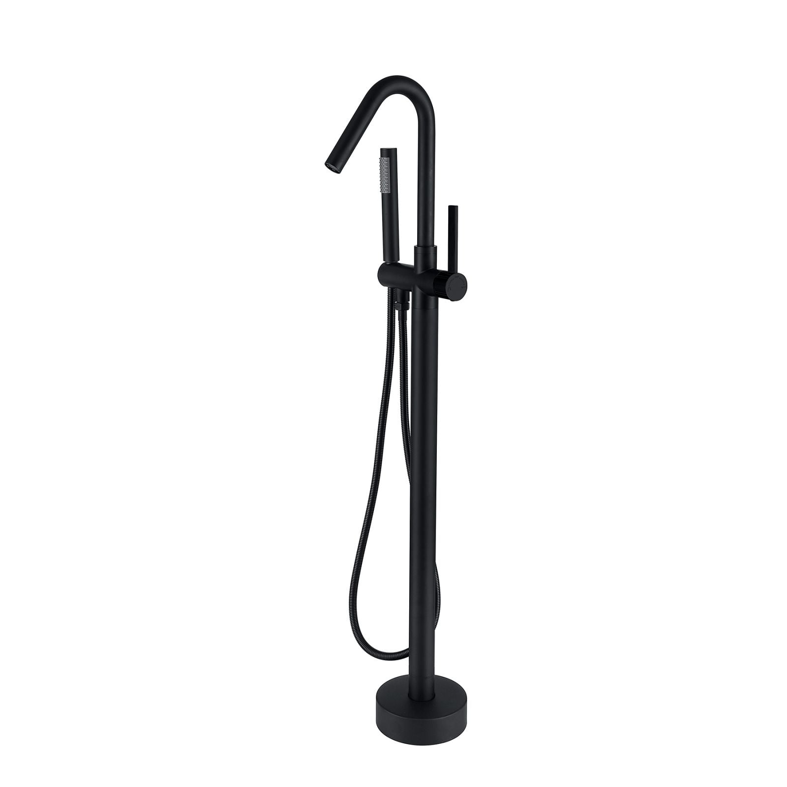 Matte Black 38&quot; Silver Streamline Freestanding Tub Filler Faucet, Chrome Polishing &amp; Hand Shower