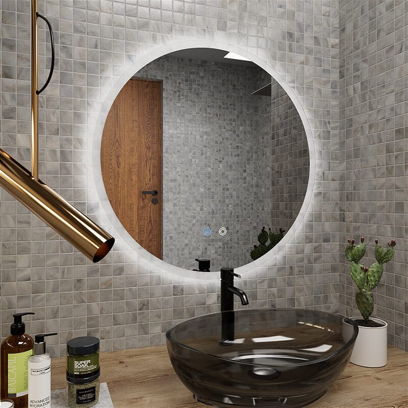 Round LED Light Bathroom Vanity Mirror Wall Mount Frameless Anti Fog