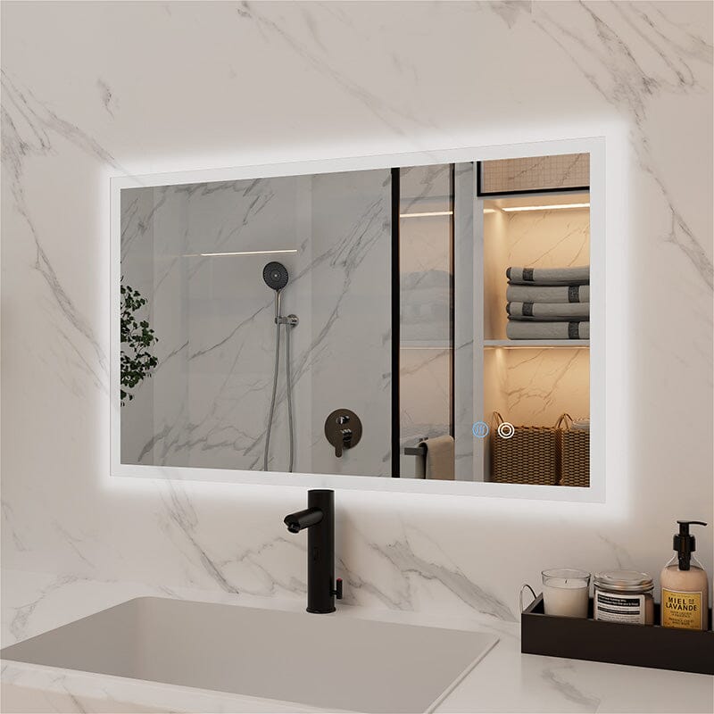 LED Light Bathroom Vanity Mirror Large Rectangular Frameless Anti Fog