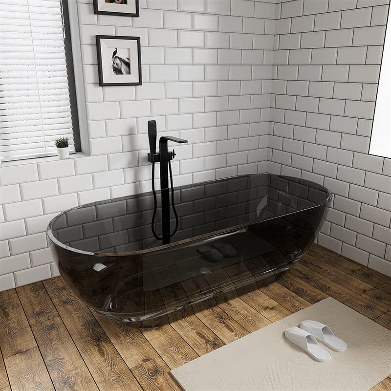 69&quot; Resin Oval Modern Art Transparent Freestanding Soaking Bathtub