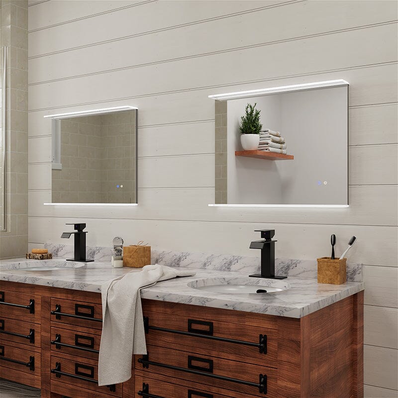 Rectangular Wall Mount LED Lighted Bathroom Vanity Mirror with Shelf