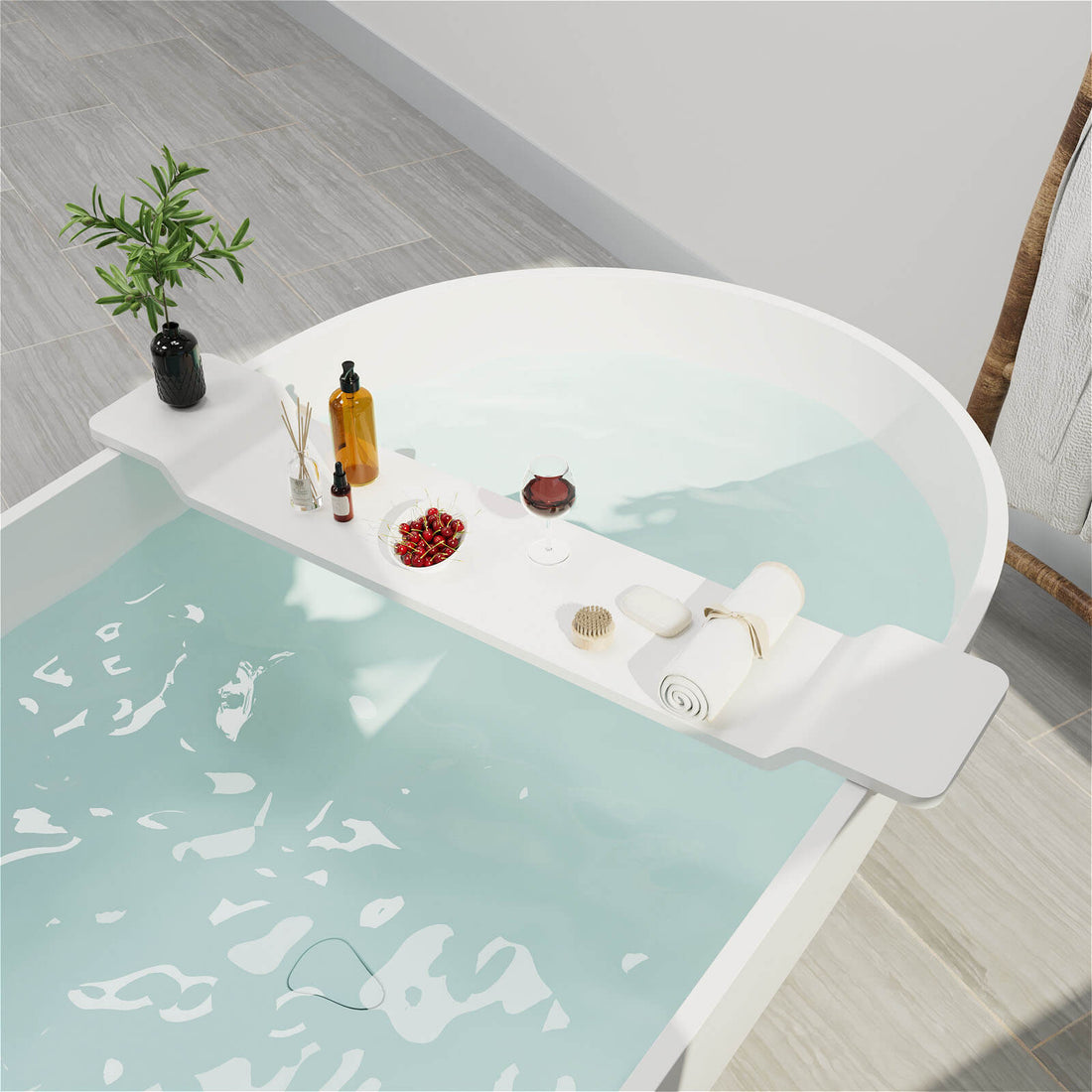 Stone Resin Bathtub Caddy Tray for Freestanding Tub