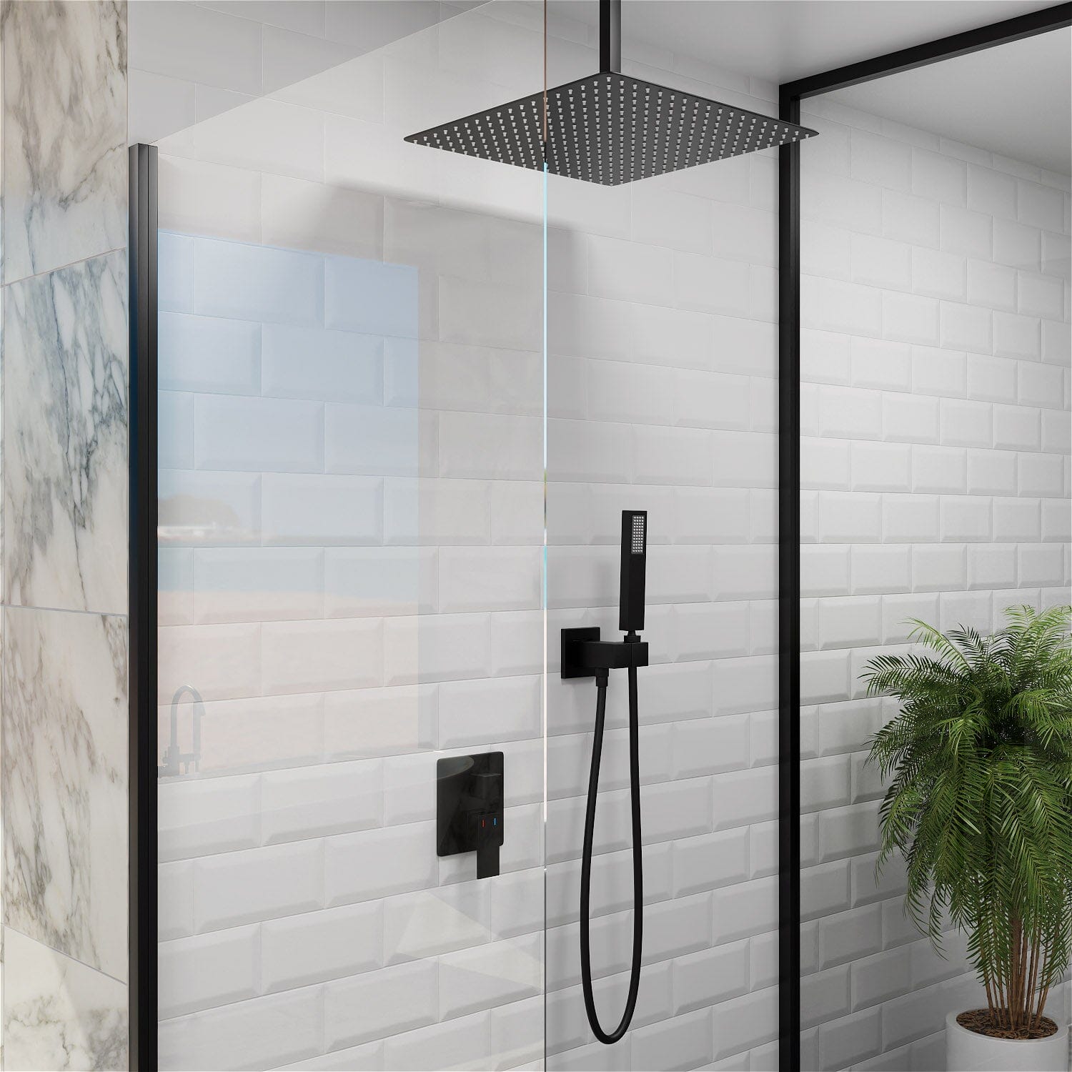 16&quot; Ceiling Mount Square Shower Set with Head Shower &amp; Hand Shower Combo Set