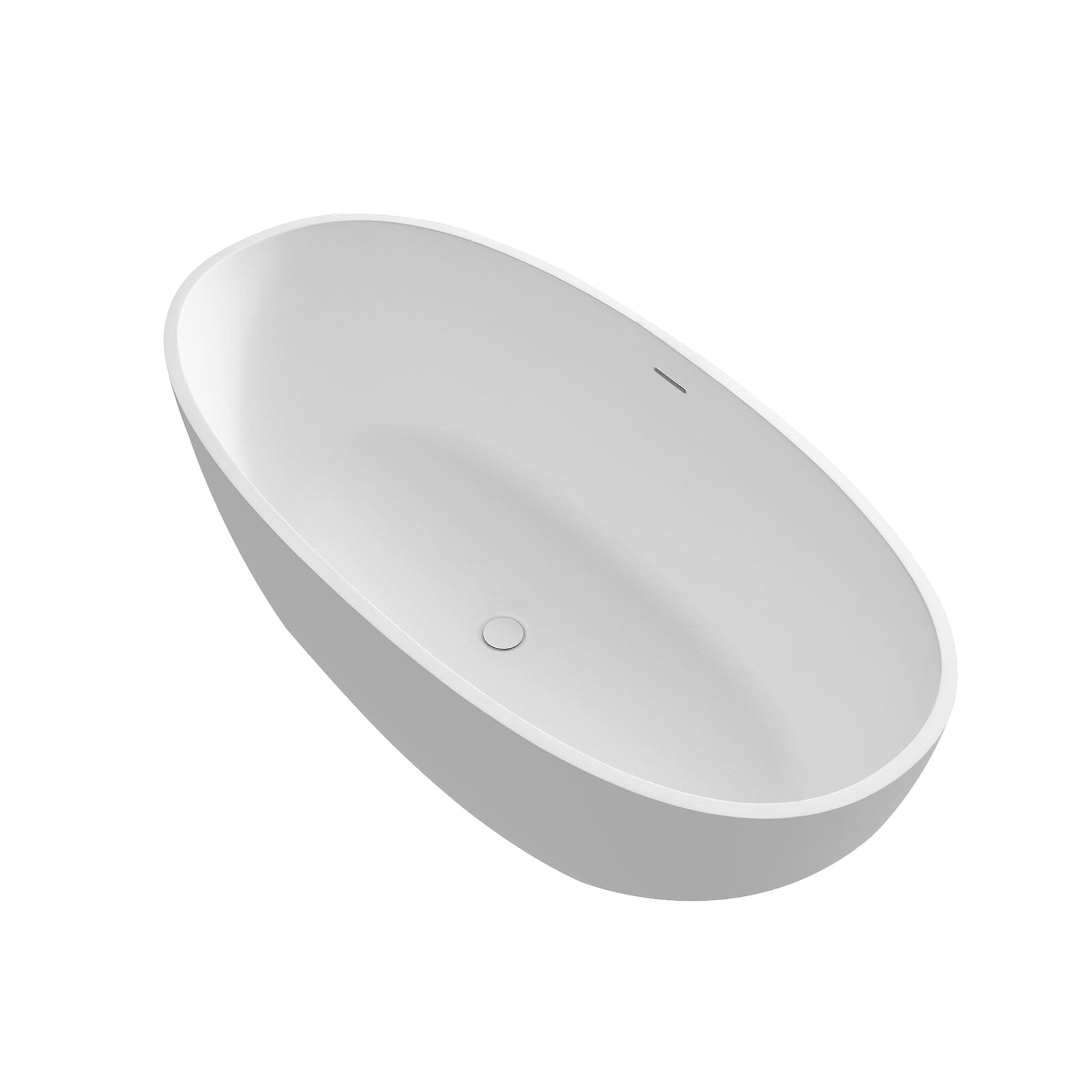 55&quot; Solid Surface Stone Resin Oval-shaped Freestanding Soaking Bathtub with Overflow