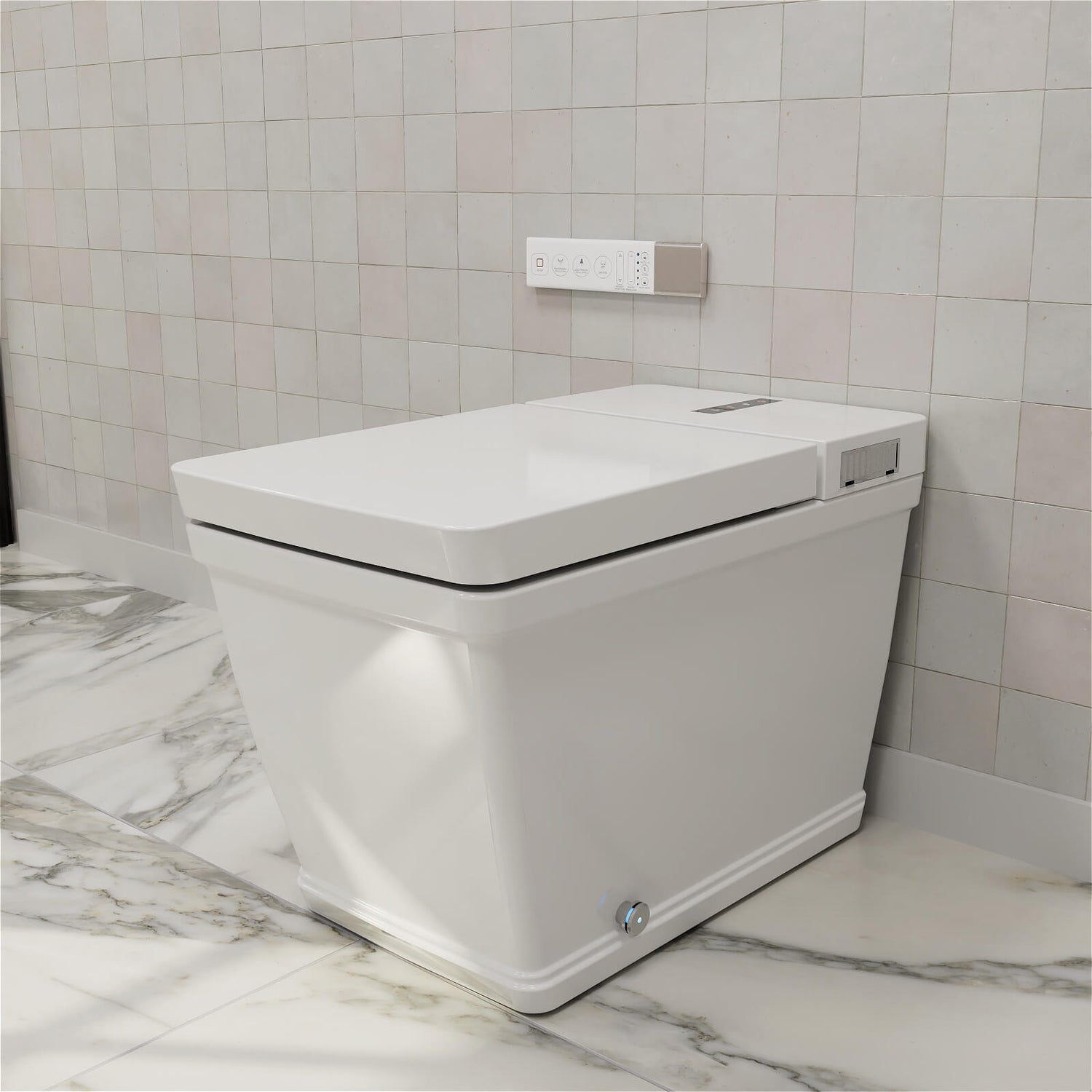 Square Smart Bidet Toilet with Remote Control, One Piece Tankless, Heated Seat, Warm Water and Dry