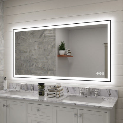 GIVING TREE 60&quot;/72&quot;/84&quot; LED Bathroom Mirror with Black Frame, Anti-Fog, Shatter-Proof, Memory, 3 Colors