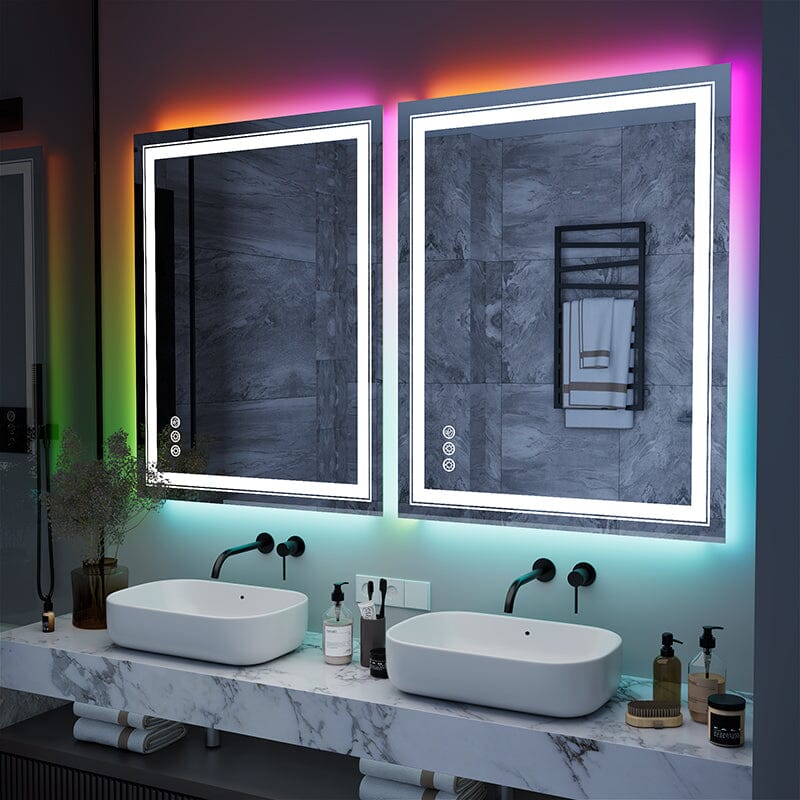 RGB LED Light Bathroom Vanity Mirror Rectangular Frameless Anti Fog