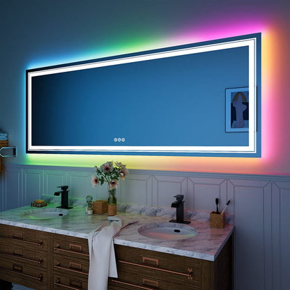 RGB LED Light Bathroom Vanity Mirror Large Rectangular Frameless Anti Fog