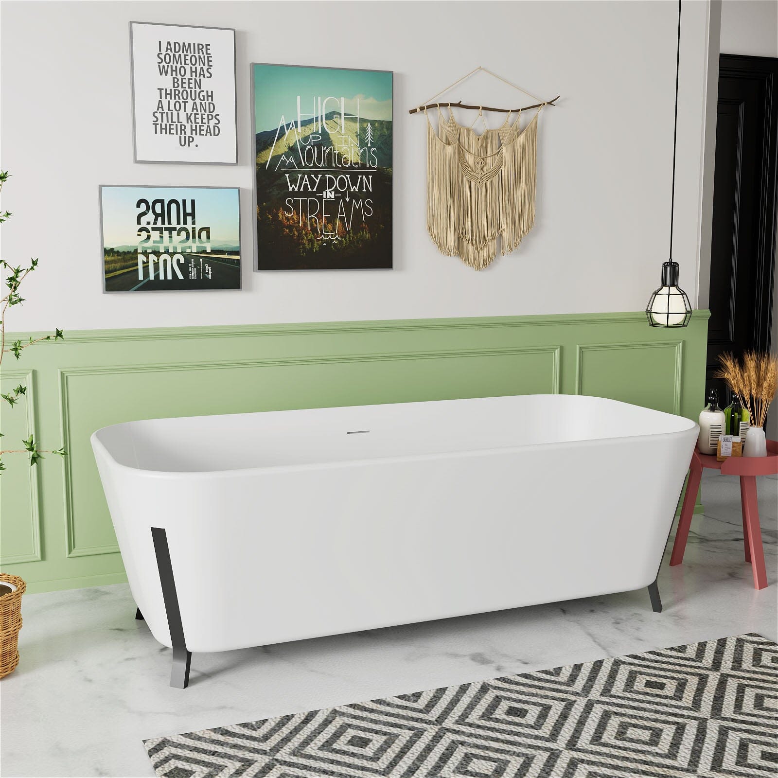 67&quot; Clawfoot Tub Solid Surface Stone Resin Freestanding Soaking Bathtub