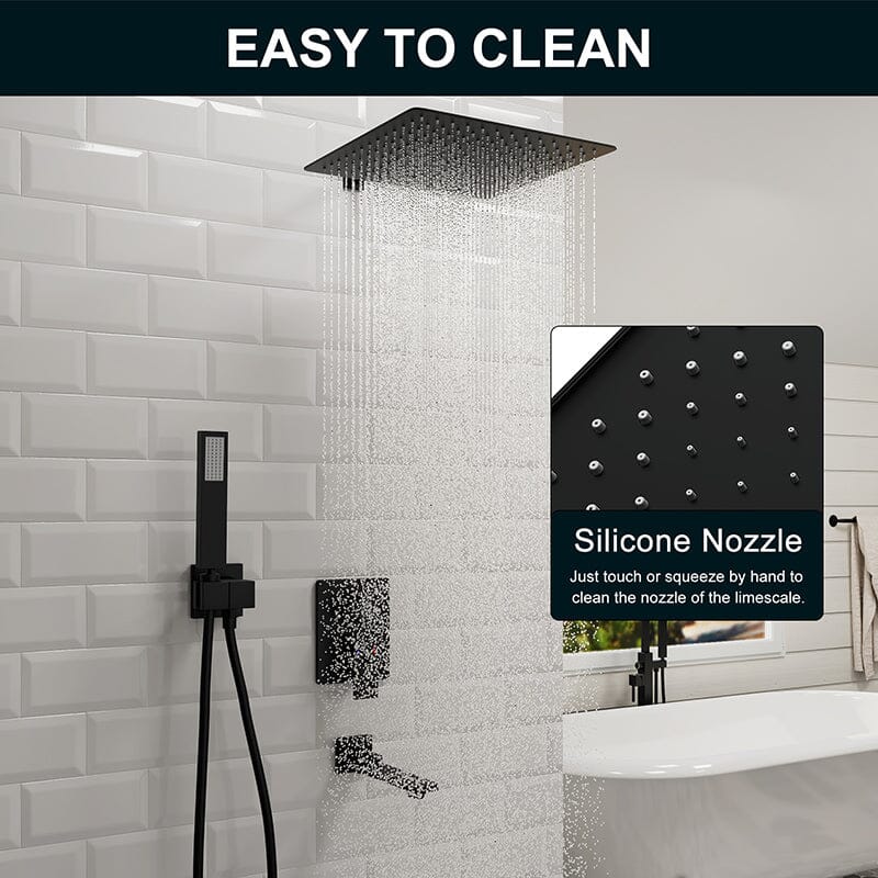 12&quot; Square Shower Set with Hand Shower &amp; Tub Spout Shower Combo Set