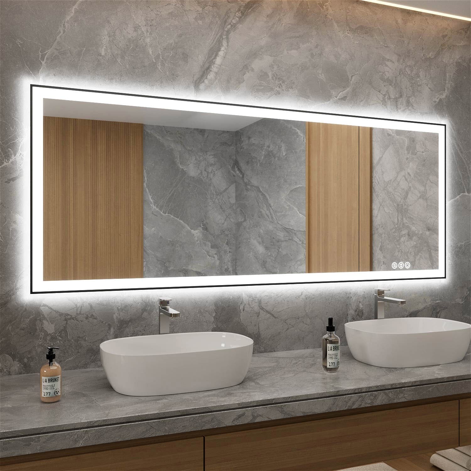 GIVING TREE 60&quot;/72&quot;/84&quot; LED Bathroom Mirror with Black Frame, Anti-Fog, Shatter-Proof, Memory, 3 Colors