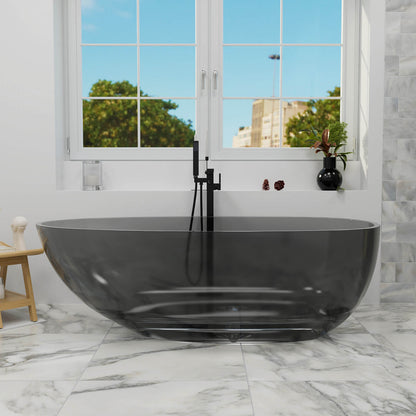 67&quot; Modern Art Resin Tub, Gray Transparent Egg Shape Freestanding Soaking Bathtub for Hotels